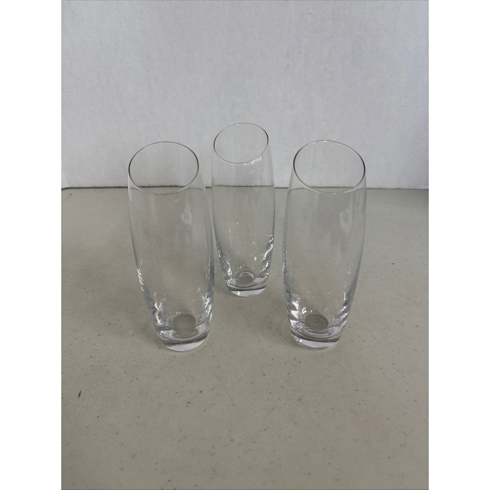 Set of 3 Stemless Champagne Flutes Slanted Rim Clear‎ Glass Modern Barware